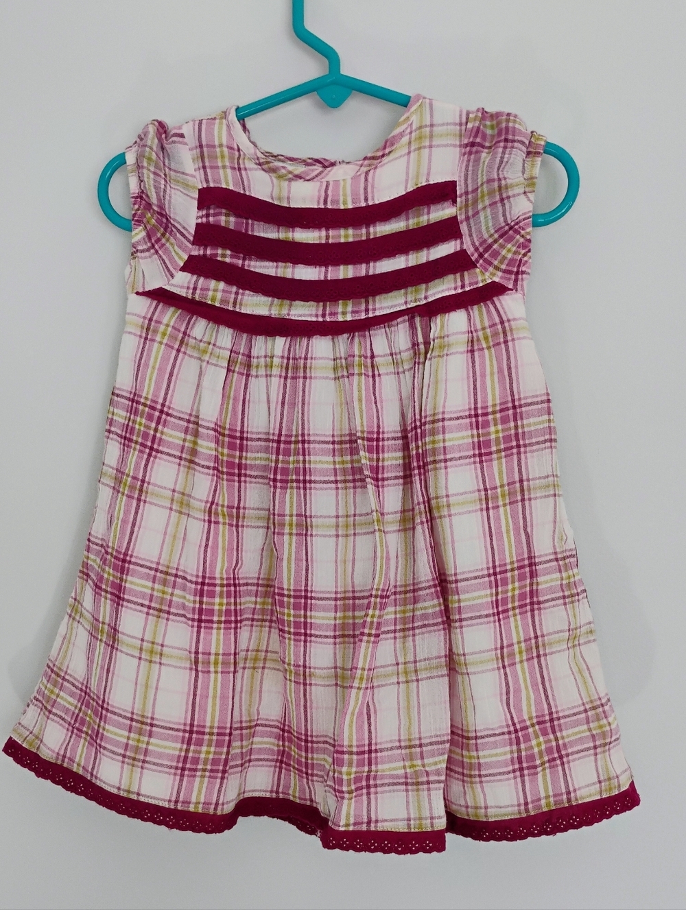 Pink Plaid Cap Sleeve Lined Baby Dress Berry Trim By First Impressions 18 Mos